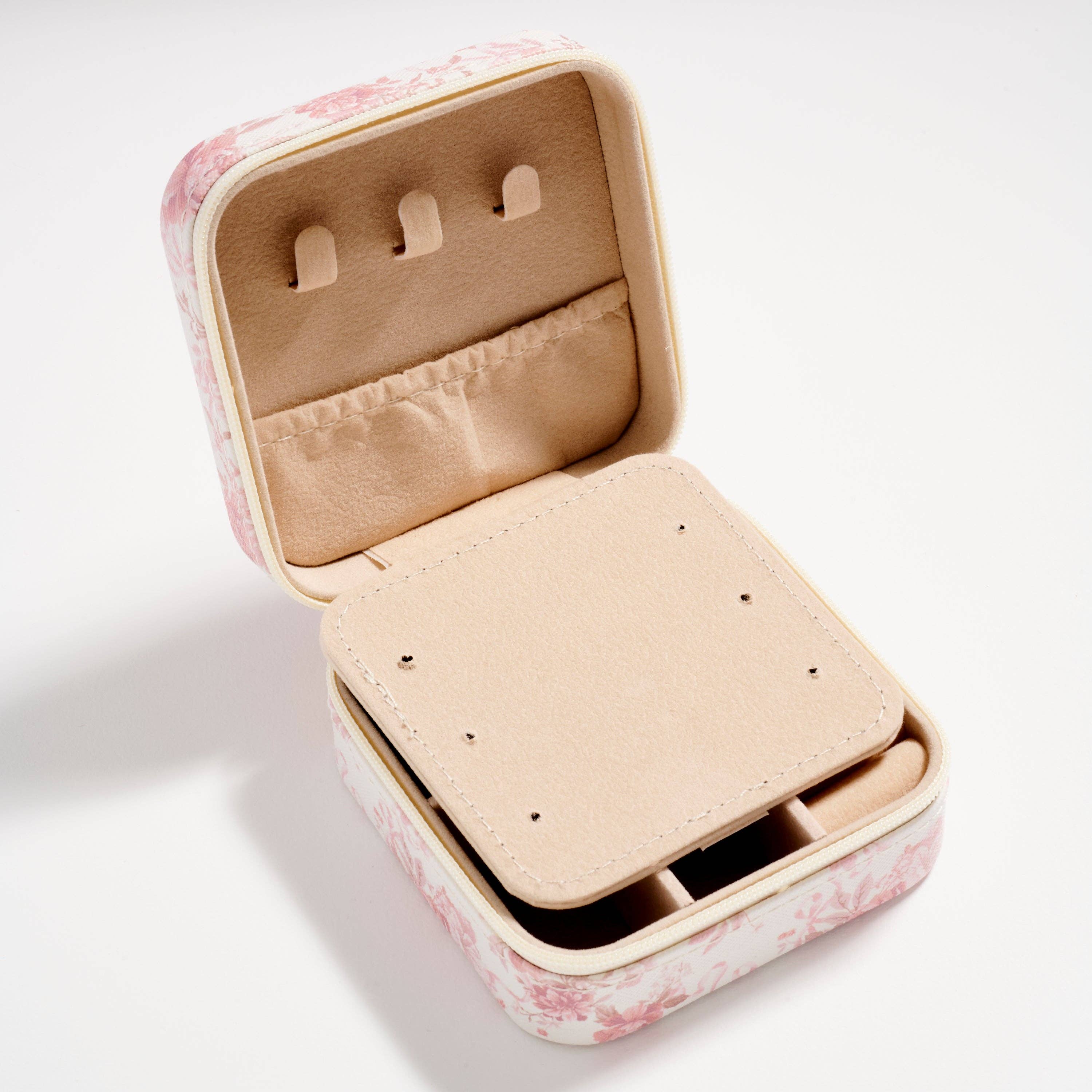 IV Blommigt rese-smyckeskrin med spegel – Kompakt organisatör för ringar, örhängen och halsband för wholesale på Faire2