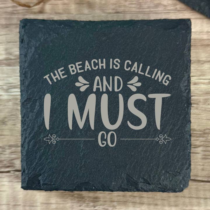Beach is Calling Slate Coasters Square Round Coastal Stone for wholesale by Mermaid of Hilton Head