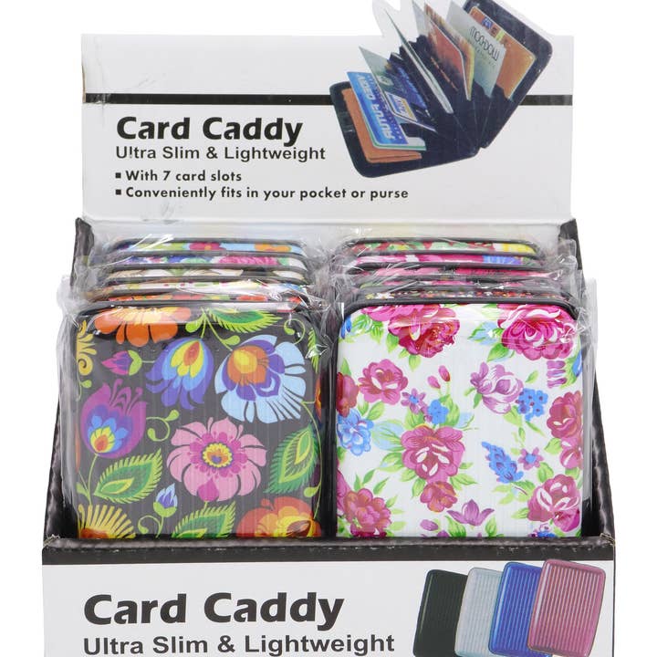 ASSORTED Itty Bitty Floral Glossy Card Holder Caddy Case for wholesale on Faire2