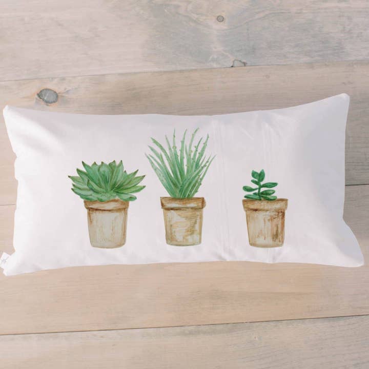 Lumbar Pillows - Succulent Pots Watercolor | Housewarming for wholesale by DWELL Home Shoppe