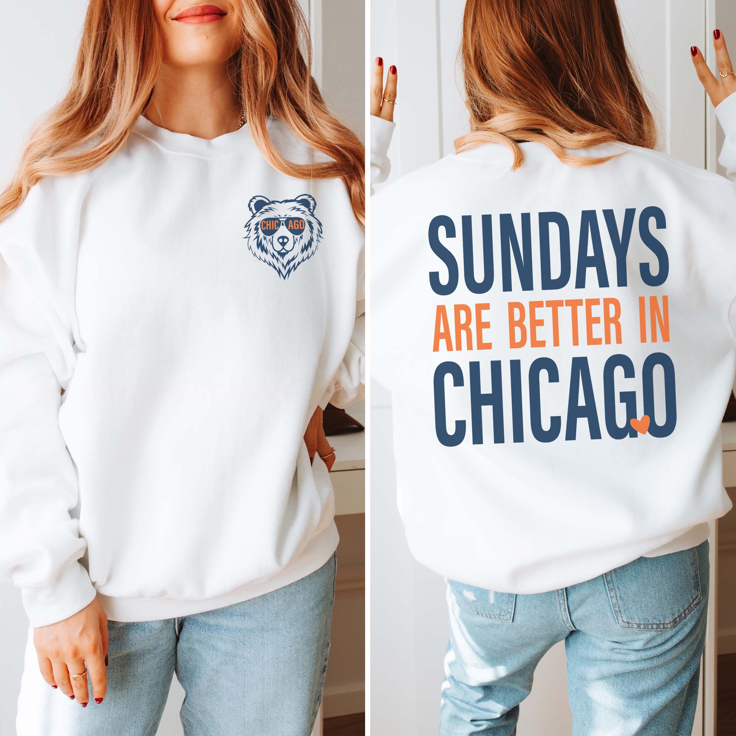 Limeberry Designs - Wholesale Graphic Sweatshirt - Women's - Sundays Are Better In Chicago Wholesale Graphic Sweatshirt - Fast Shipping2