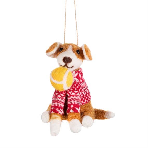Sass and Belle – wholesale Christmas decoration – Dog with Ball Felt Decoration