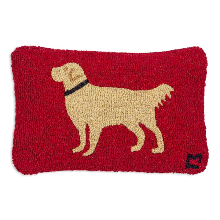 Golden Guy Retriever 12"x18" Hooked Wool Pillow for wholesale by Chandler 4 Corners