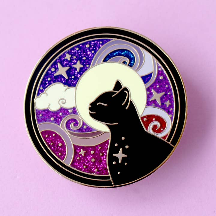Glitter Punk - Wholesale Lapel Pin/Button - Cosmic Cat – Art Nouveau Collection