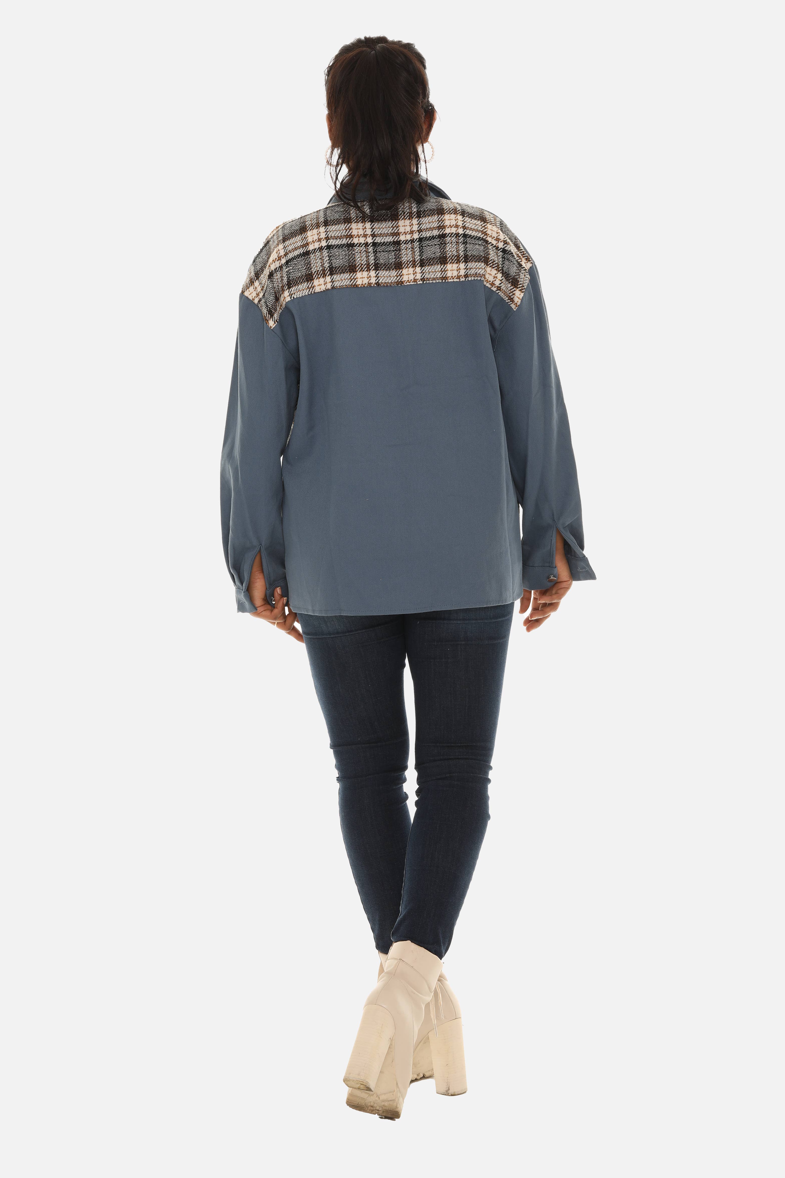 Shoreline Wear. INC - Vente Veste en jean – femme - Veste en jean avec insert à carreaux (PLUS)7