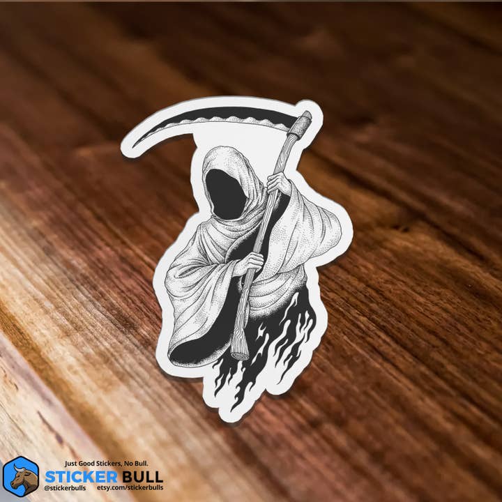Sticker Bull - Wholesale Sticker - Vintage Black and White Grim Reaper Sticker