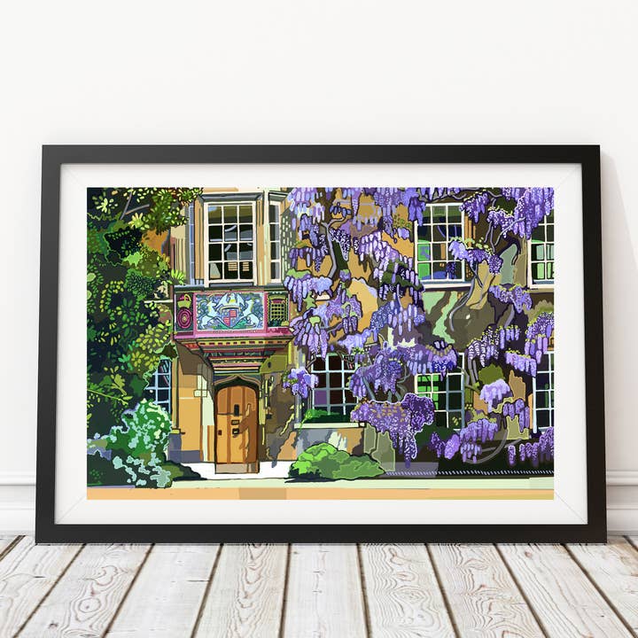Christ's College Wisteria, Cambridge Illustration Art Print for wholesale by Tomartacus
