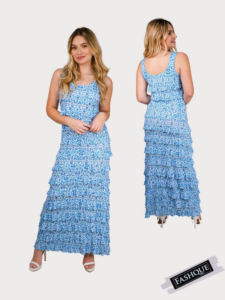 Robe Maxi à Volants Sans Manches NOUVEL IMPRIMÉ - D2211 pour la vente par Fashque Designs