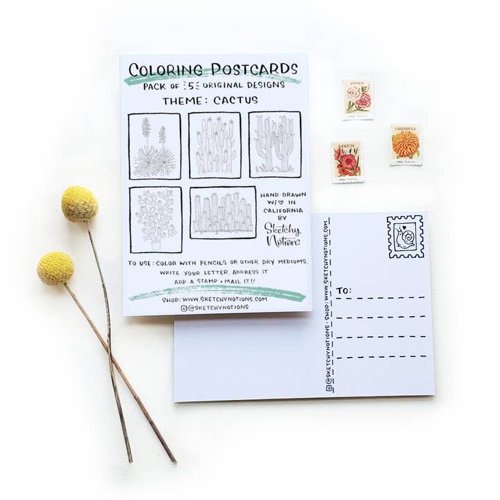 Coloring Postcard Cactus Collection for wholesale by Sketchy Notions