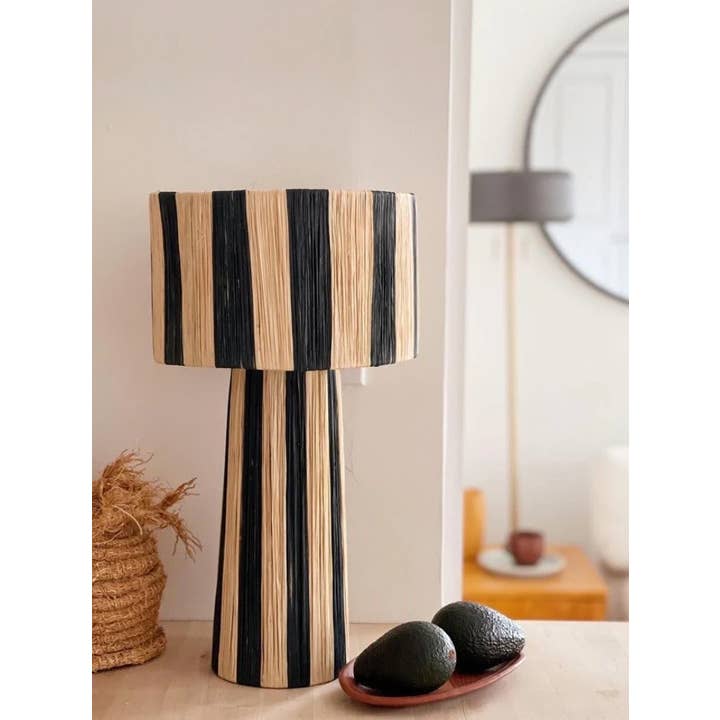 Mikwi - Wholesale Accent/Desk Lamp - Thin Stripes and Natural Raffia lamp, TABLE Raffia LAMPS
