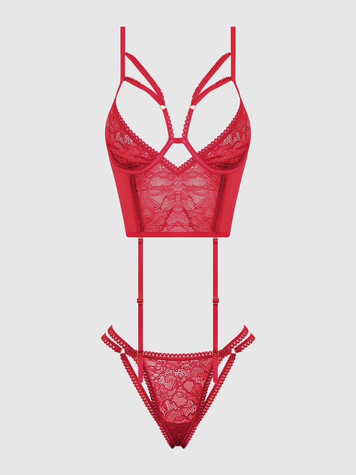 House of Desire - Wholesale Lingerie Set - Women's - BIANCA STRAPPY LACE BUSTIER & THONG SET5