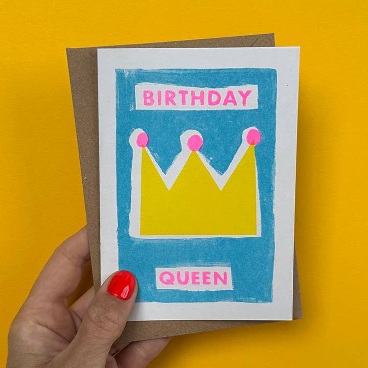 Happy Queen Birthday Card – Bright Modern Hand-Painted Crown for wholesale by House Of Payne