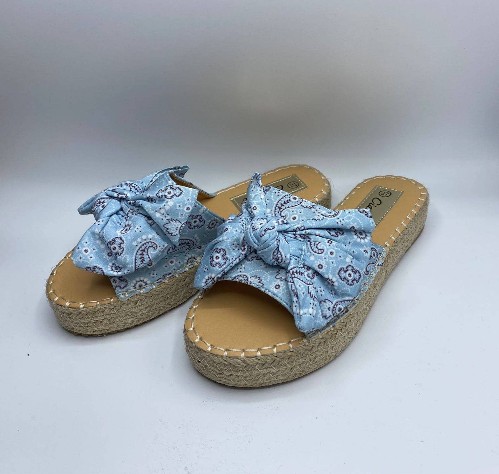 Vera Shop - Vente Sandales – femme - Sandale mule avec nœud en coton et semelle en raphia6