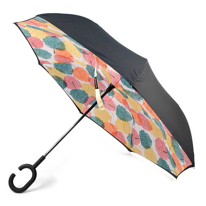 Multi Color Leaves Double Layer Inverted Umbrella for wholesale by Selini New York