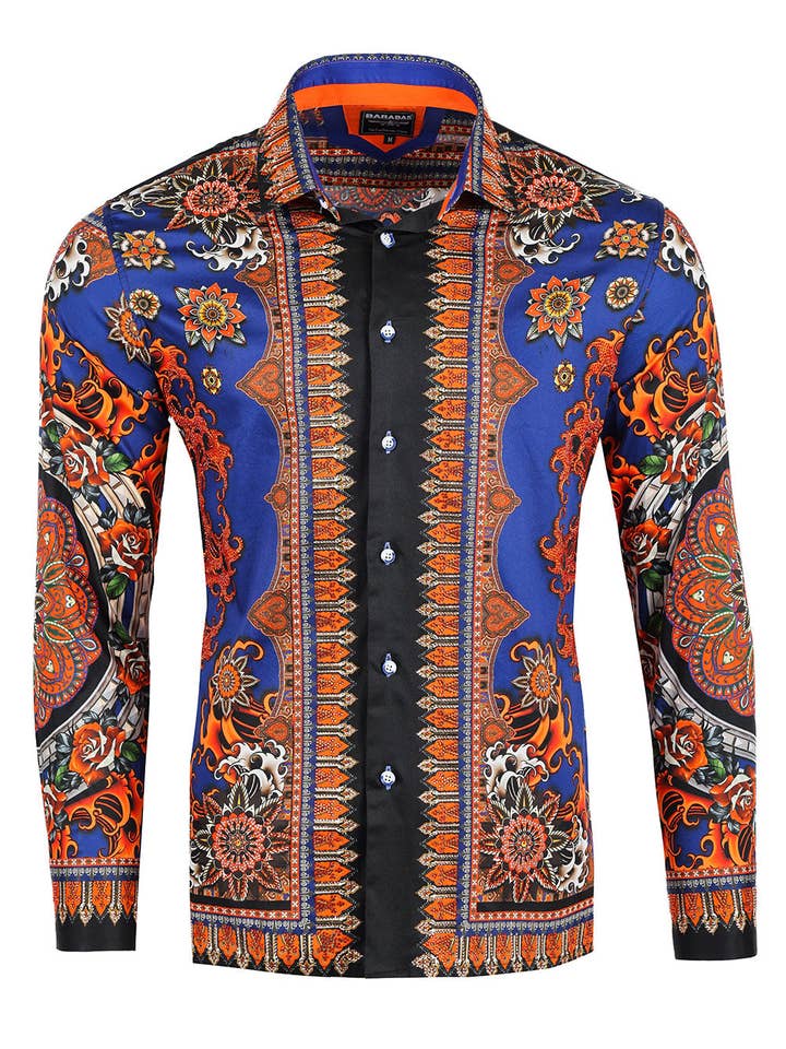 BARABAS - Wholesale Button Down Shirt - Men's - Men's Rhinestone Floral Print Long Sleeve Shirts 3SPR413