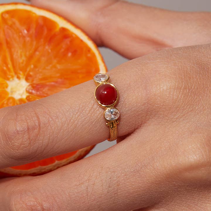 Gold Vintage Round Red Agate Open Ring for wholesale on Faire5