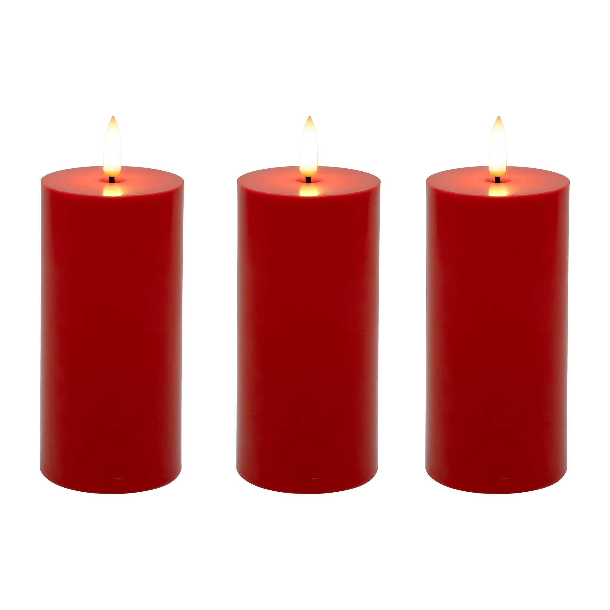 LumaBase - Wholesale Flameless Candle - Battery Operated 3D Wick Flame Pillars, Red - Set of 30