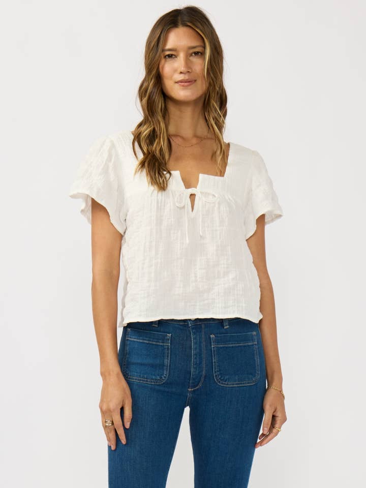 Square Neck Puff Sleeve Gauze Top for wholesale by Lovestitch