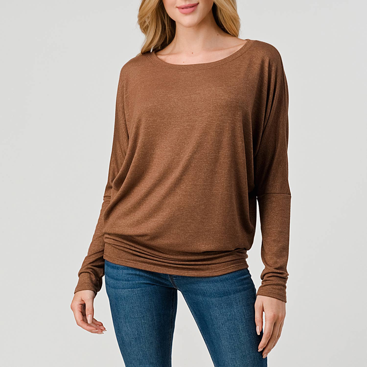 Heimious - Vente Haut en maille – femme - Haut en tricot Hacci à manches longues et col rond à manches Dolman, 27010