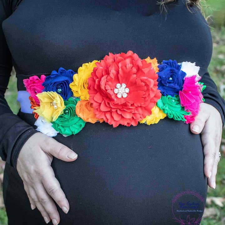 Sew Southern Kids Couture - Wholesale Belt – Women's - Floral Rainbow Maternity Sash