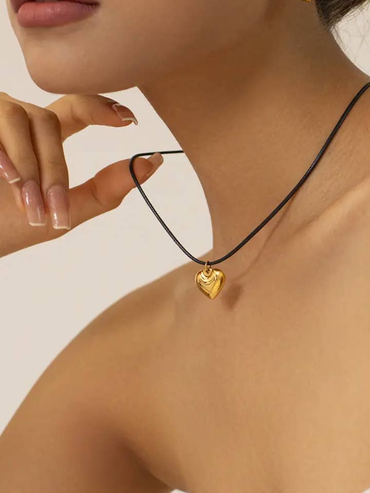 Black Rope Gold Heart Pendant Necklace for wholesale by Shine Gallery