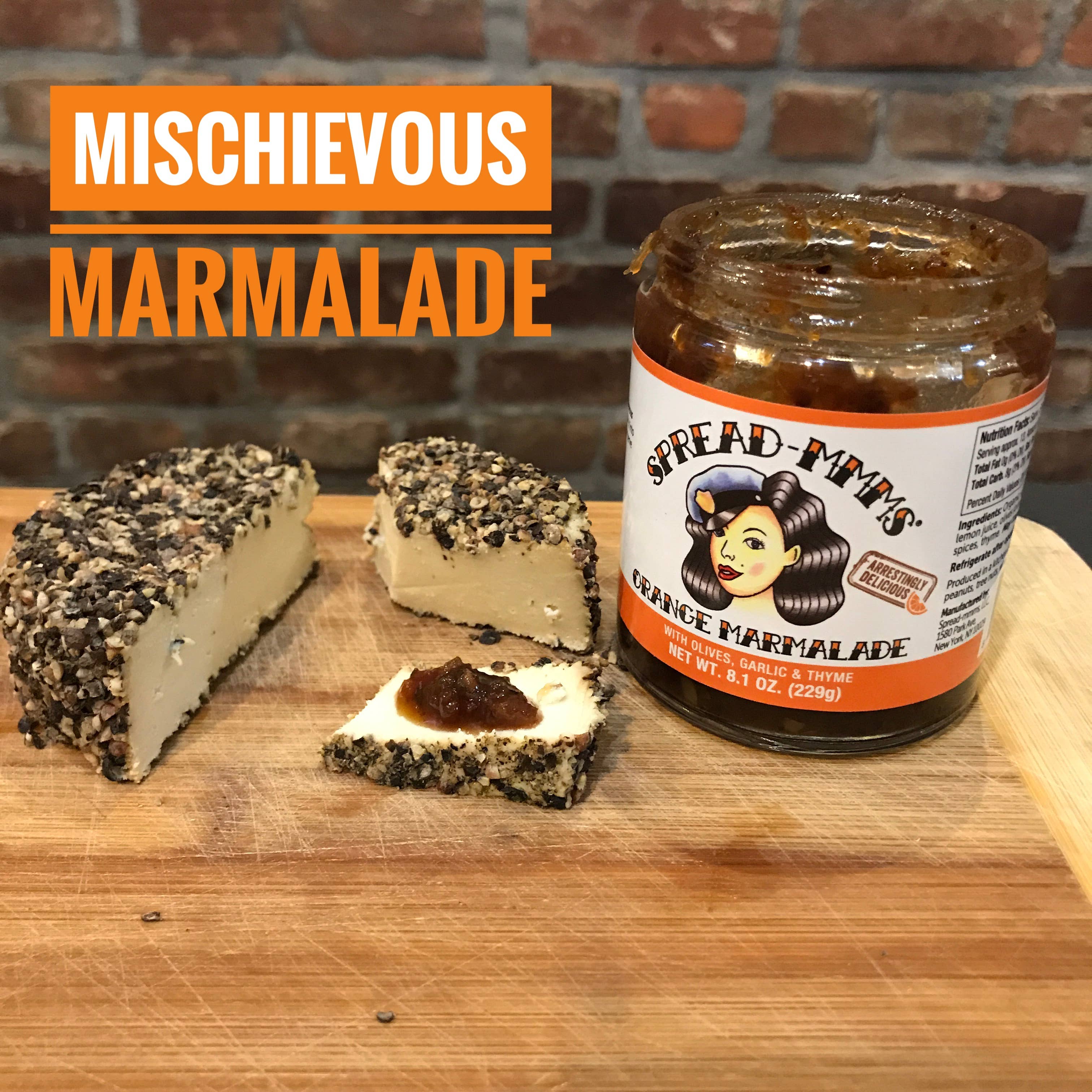 Spread-mmms - Wholesale Jam/Jelly - Orange Marmalade with Olives, Garlic & Thyme -- large jar1