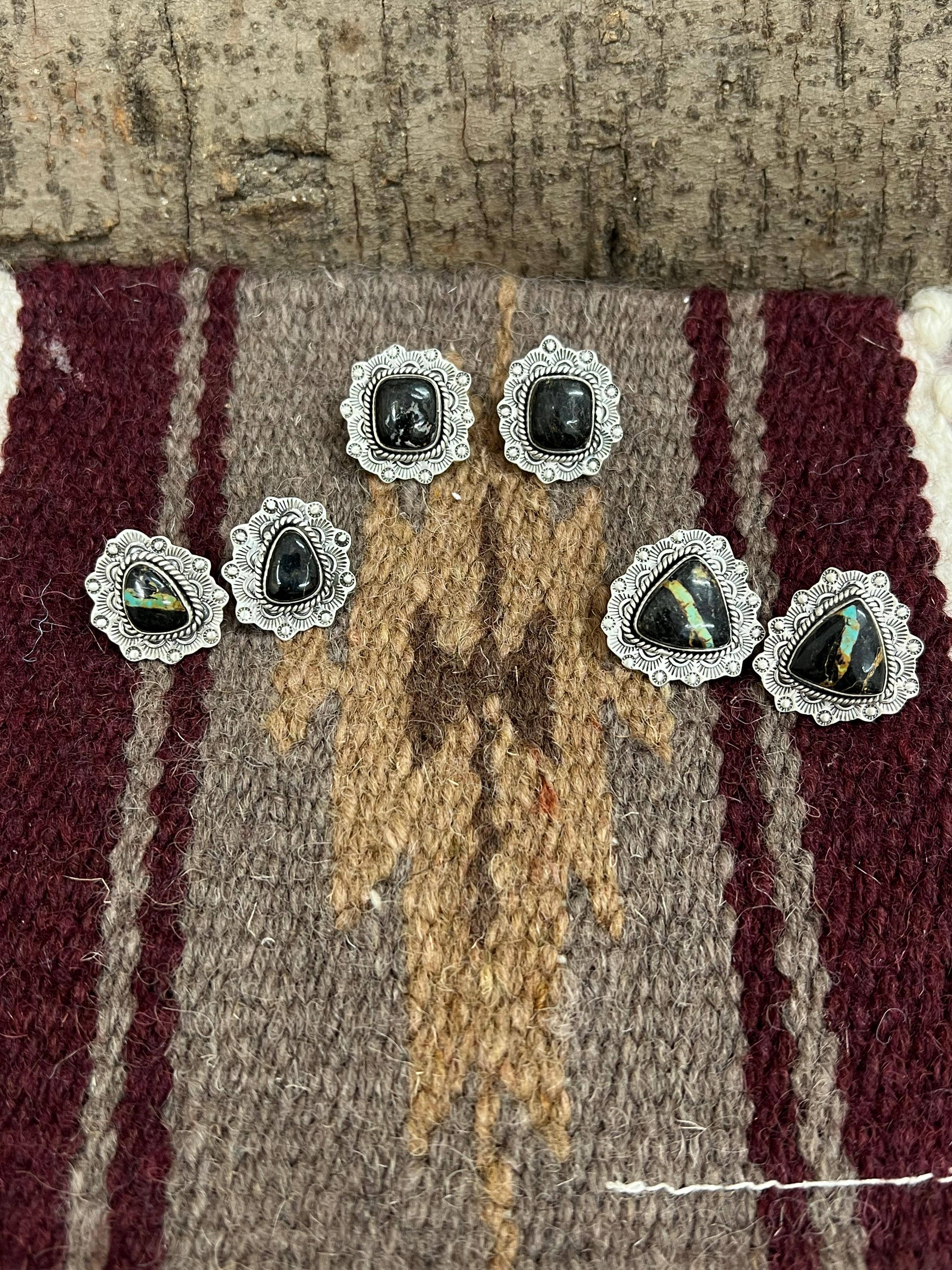 Nizhonitradersllc - Wholesale Stud/Post Earrings - Handmade Sterling Silver Black Jack Post Earrings with Signed Nizhoni4