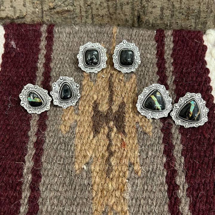 Nizhonitradersllc - Wholesale Stud/Post Earrings - Handmade Sterling Silver Black Jack Post Earrings with Signed Nizhoni4