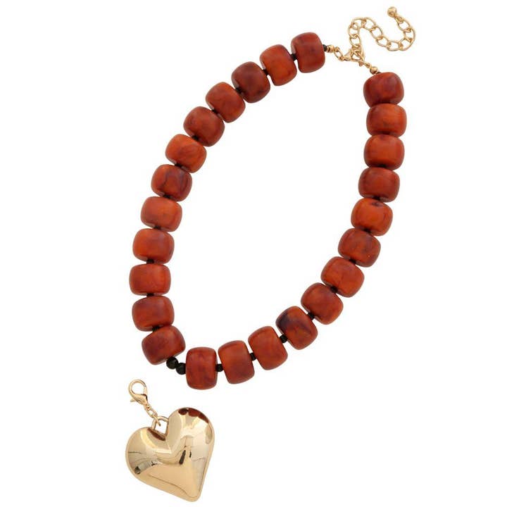 anbfashion - Wholesale Pendant/Charm Necklace - PUFFY HEART PENDANT BEADED NECKLACE TNE-23841