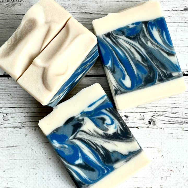 Backcountry Blue (Cool Water, Oakmoss, Lavender & Jasmine) for wholesale by Mountain Goat Soap Company