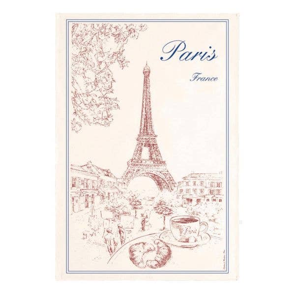 Torchons & Bouchons Tea Towel Eiffel Tower Café Croissant for wholesale by The French Farm