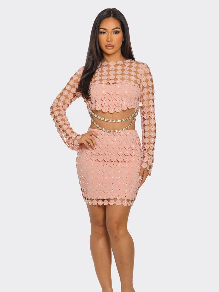 BCCTDS72050 2PC RHINESTONE HOLLOW & CASUAL SKIRT SET for wholesale by BANJUL