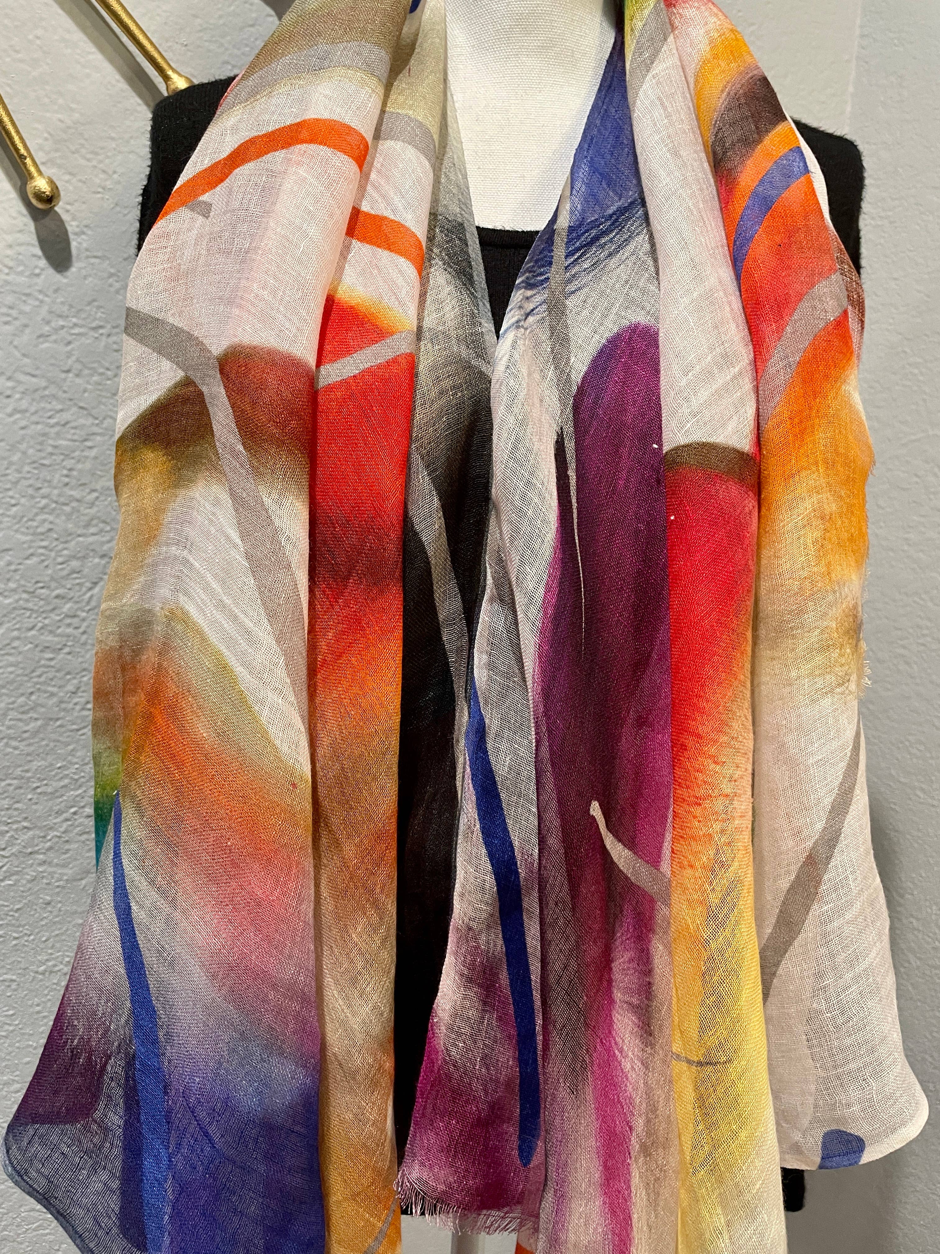 In Style Scarves - Wholesale Poncho - Women's - 732/C Linen Poncho/Cape in Abstract Watercolor Patterns8
