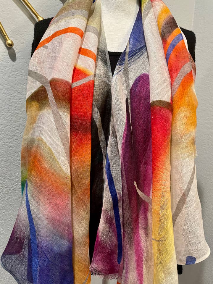 In Style Scarves - Wholesale Poncho - Women's - 732/C Linen Poncho/Cape in Abstract Watercolor Patterns8