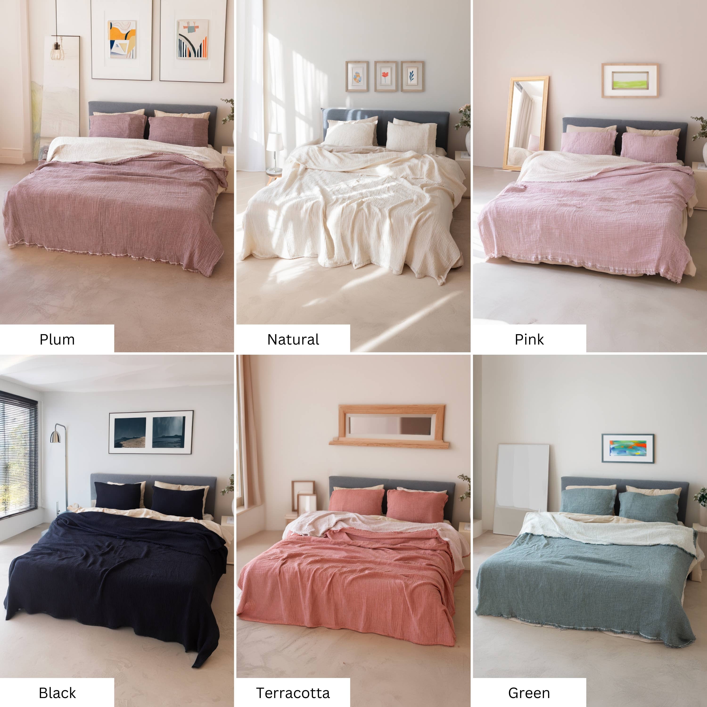 Vivamaison - Vente Plaids - Couvre-lit en mousseline frangé 100 % coton doux, 4 couches premium142