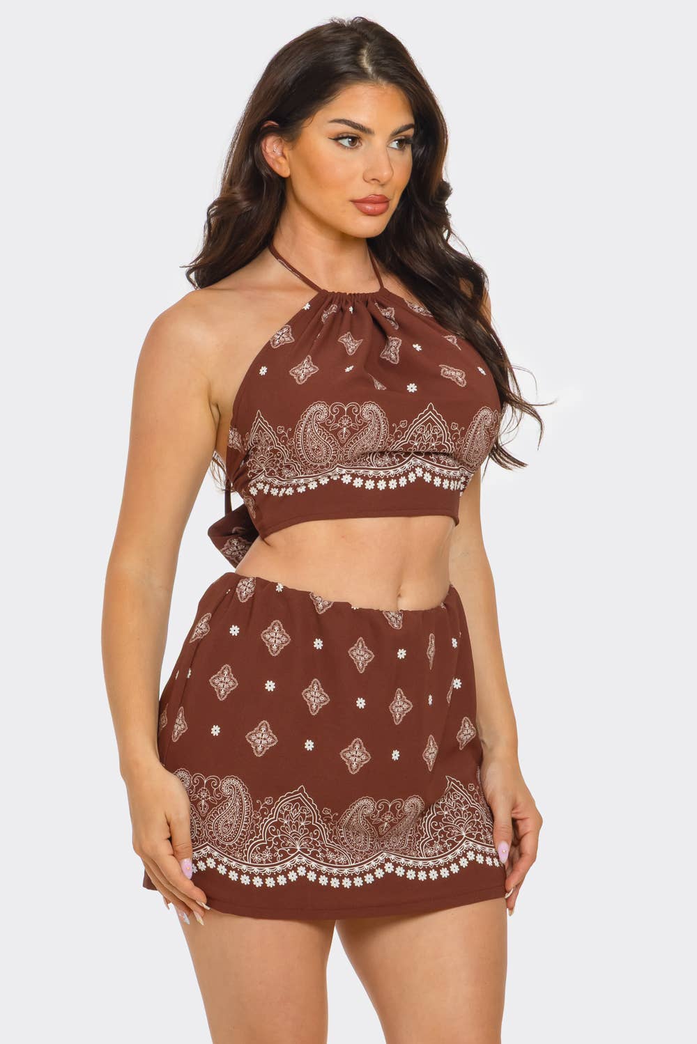 Wholesale Bandana Print Open Back Top And Mini Skirt Set for your