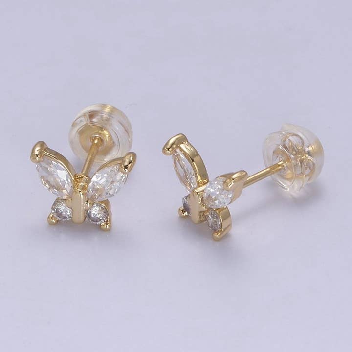Gold Tiny Butterfly stud Earrings Small butterfly earring-CZ dainty earring-minimalist Jewelry T-333 for wholesale by Aim Eternal