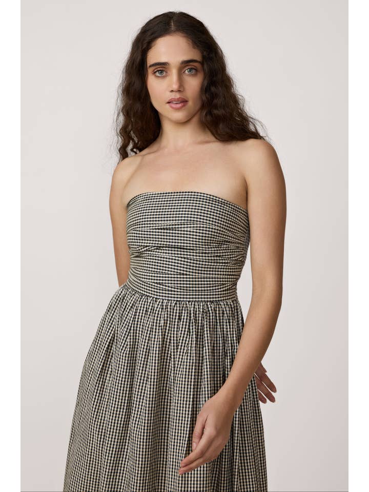 LAUDE the Label - Wholesale Dress - Women's - Strapless Tie Back Dress - Gingham4