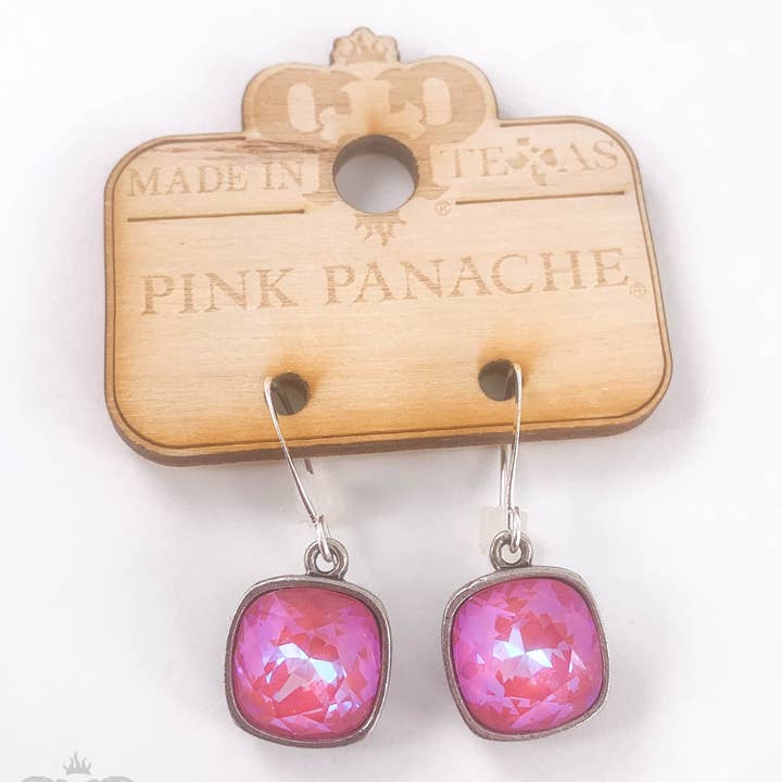 Pink Panache Brands - Wholesale Dangle Earrings - Austrian square crystal hook earring, 12mm2