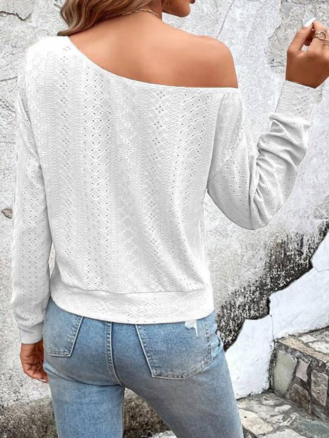 Wholesale Plain One Shoulder Jacquard Long Sleeves Top ZK198 Wholesale Plain One Shoulder Jacquard Long Sleeves Top ZK198