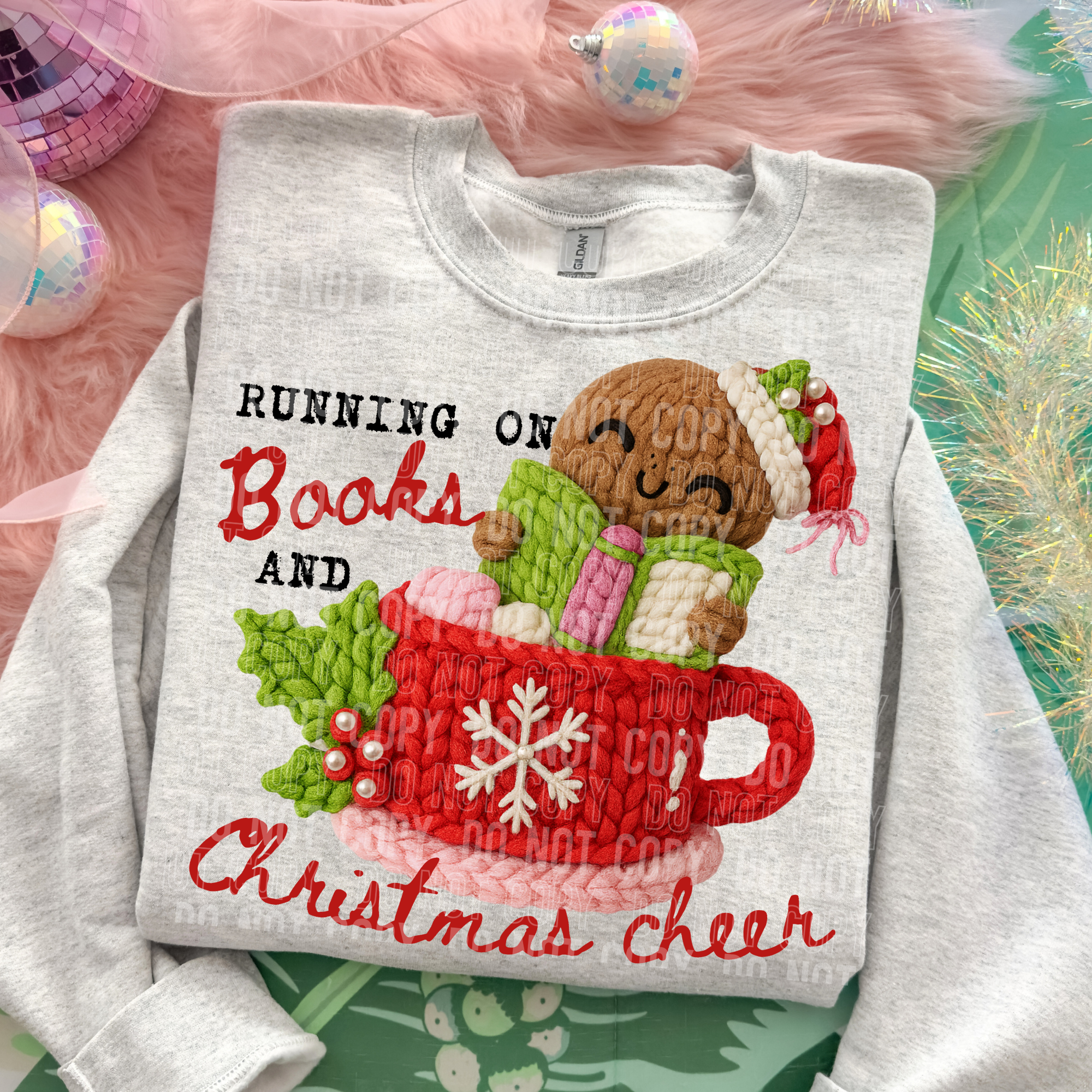 Flawless Transfers – wholesale Sublimation transfer – Running On Books And Christmas Cheer Faux Yarn #2721 DTF Transfer0