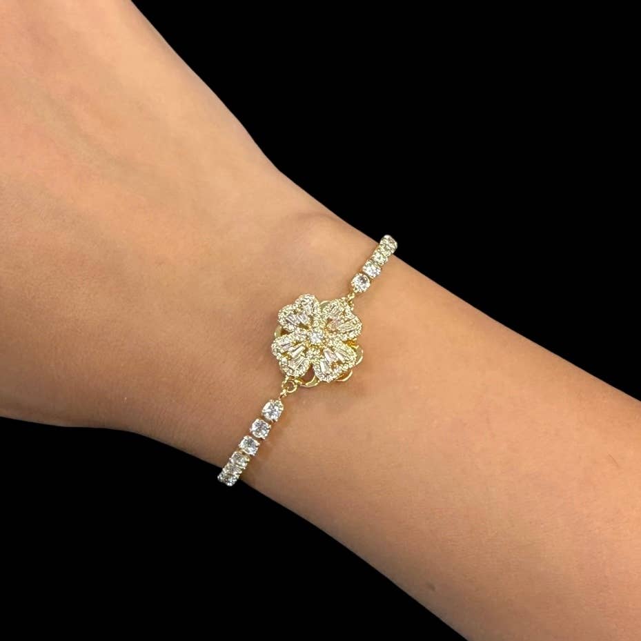 Loli – Großhandel Armband mit Charms/Anhängern – Drehender Spinner-Blumenarmreif – Kristall-Tennis4