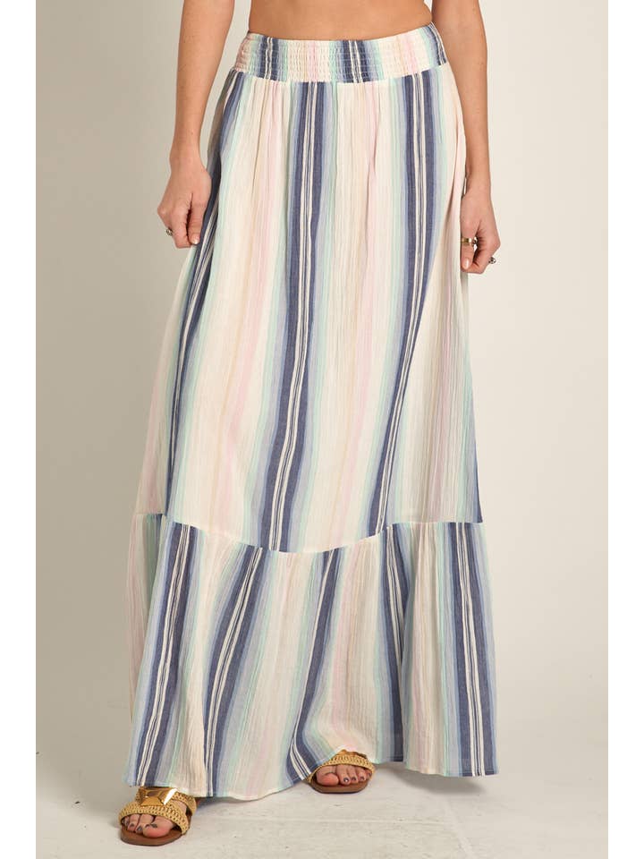 Multi Striped Tiered Maxi Skirt for wholesale on Faire