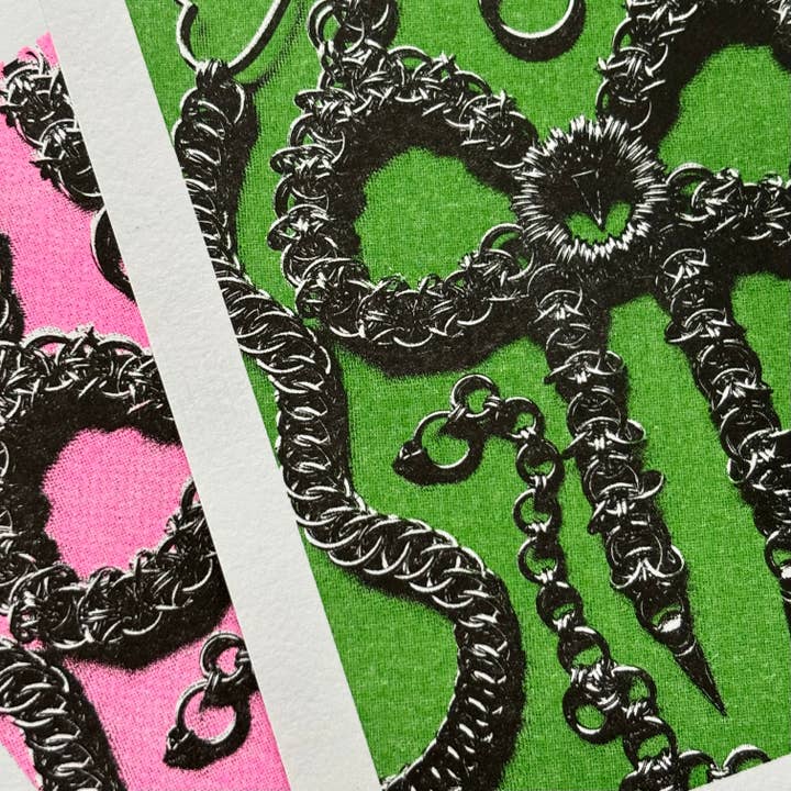 Mestiza Makes - Wholesale Art Print - Chainmaille Bow Riso Print2