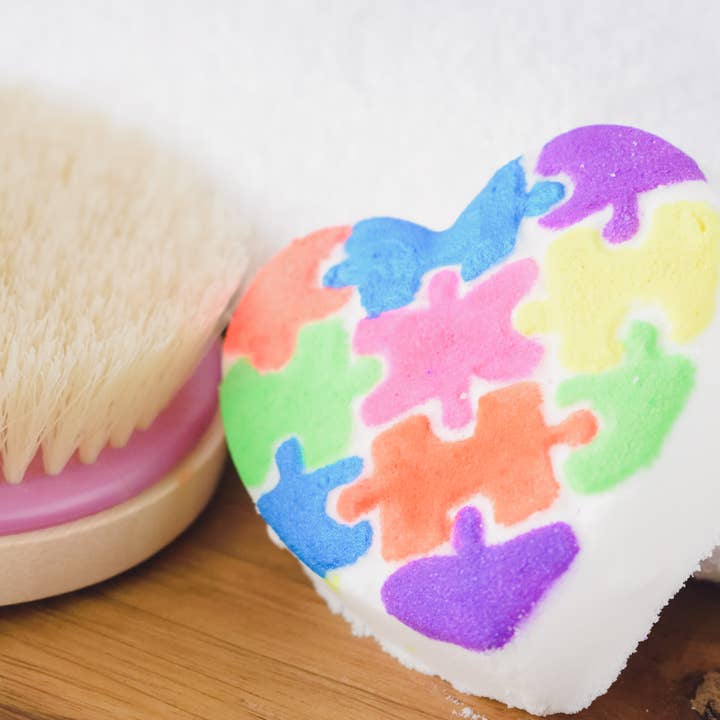 Neon Autism Heart - Easter Bath Bomb for wholesale by Lotus and the Wolf