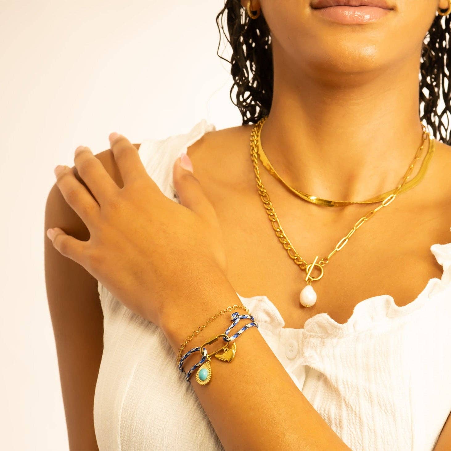 WJW - Wholesale Link & Chain Bracelet - 18K Gold PVD Stainless Steel Navy Rope Carabiner Bracelet5