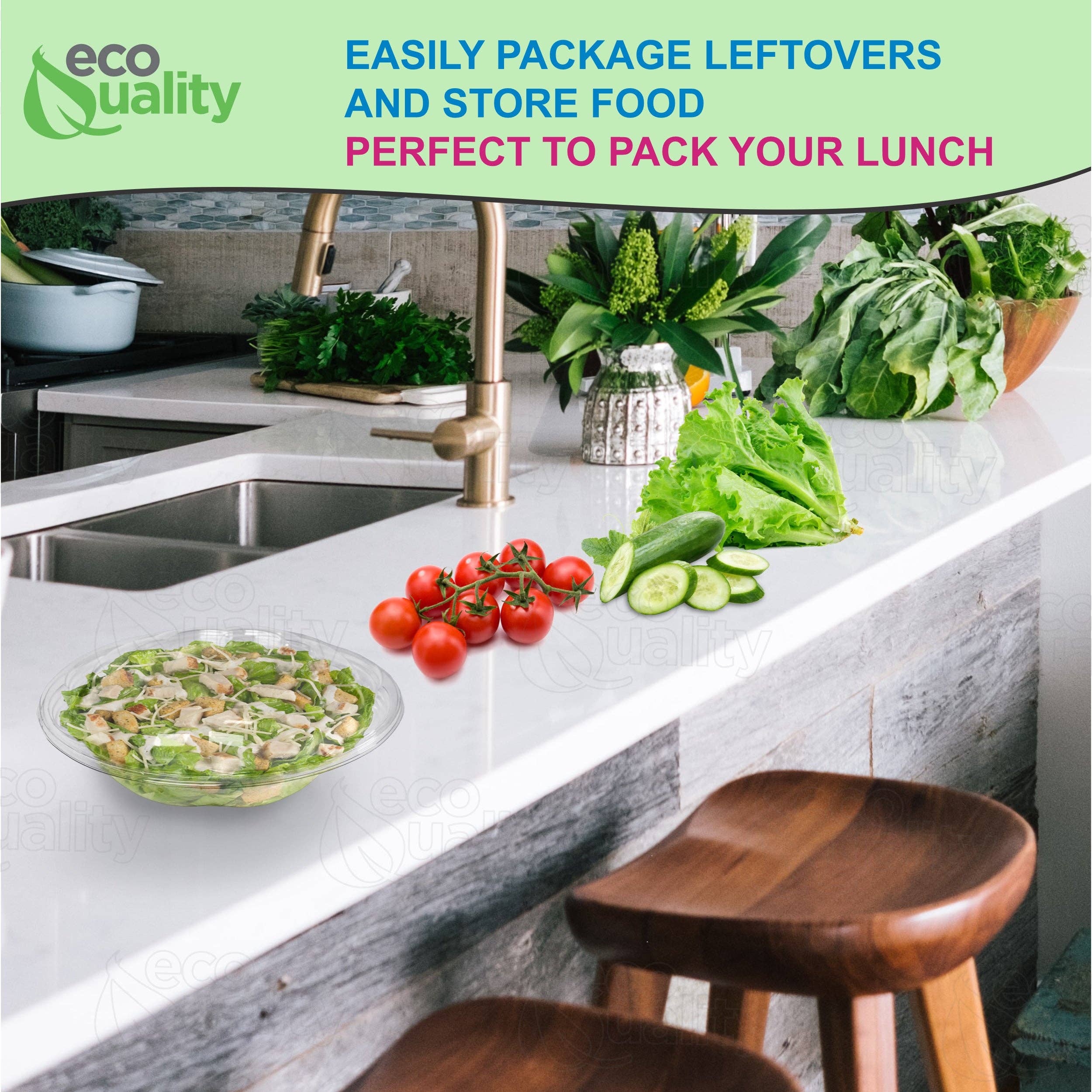 EcoQuality – wholesale Food storage container – 18Oz Crystal Clear Plastic Disposable Salad Bowls with Lids7