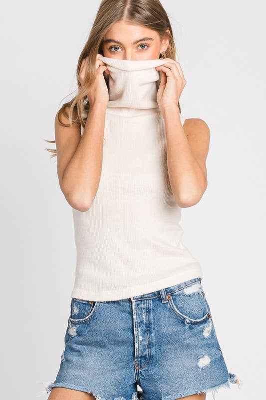 Crème Haut en maille à col roulé - T30655C en vente sur Faire1