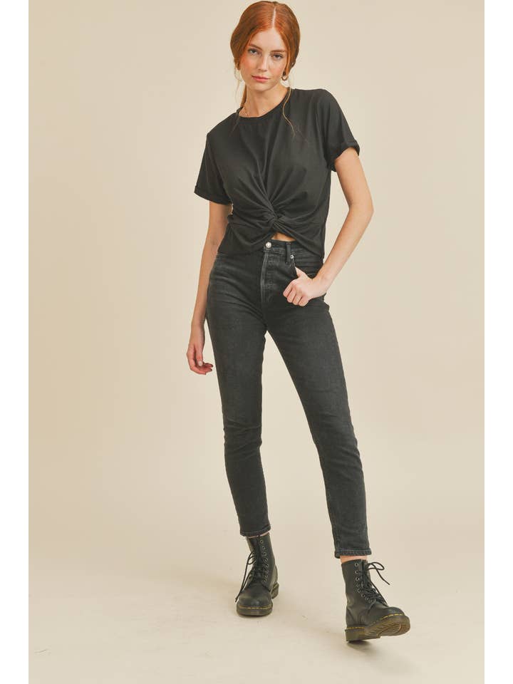IT1001 Lovely Twisted Knot T-Shirt Black Neutral for wholesale on Faire