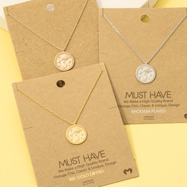 Gold Dipped Space Disc Pendant Necklace for wholesale by Fame Accessories
